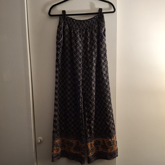About A Girl Women's Blue and Orange Aztec Boho Wide Leg Pants - Picture 1 of 10